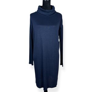 Gap Dress Womens M Medium Knit Navy Blue Lightweight Sweater Dress Cowl Neck‎